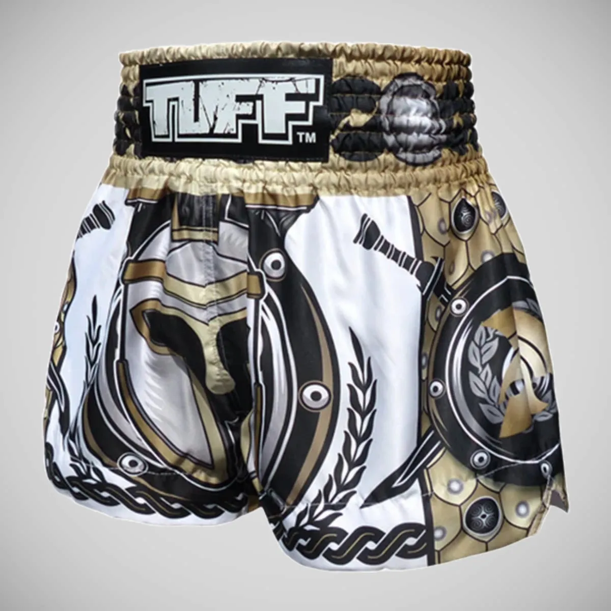 TUFF Sport MS634 Golden Gladiator in White Muay Thai Shorts