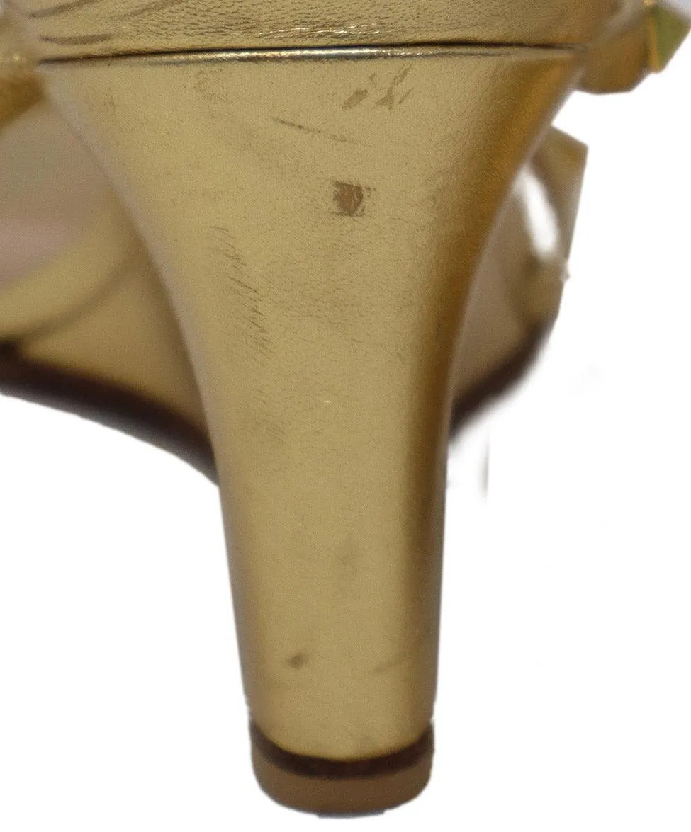 Valentino Gold Leather Studded Wedges sz 8.5