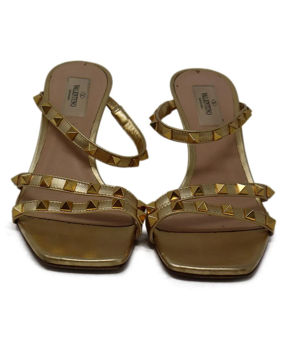 Valentino Gold Leather Studded Wedges sz 8.5