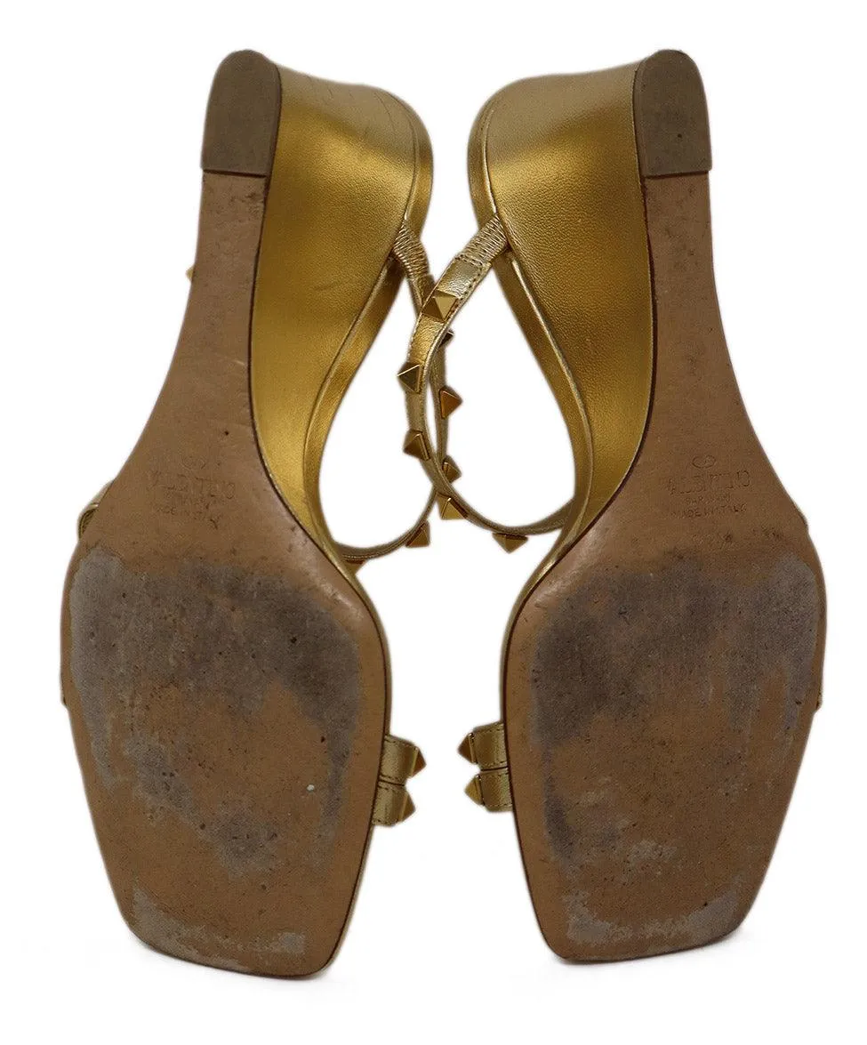 Valentino Gold Leather Studded Wedges sz 8.5