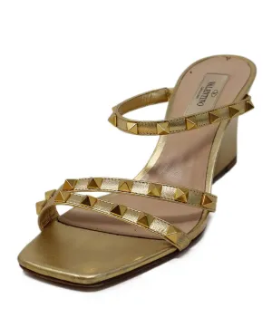 Valentino Gold Leather Studded Wedges sz 8.5