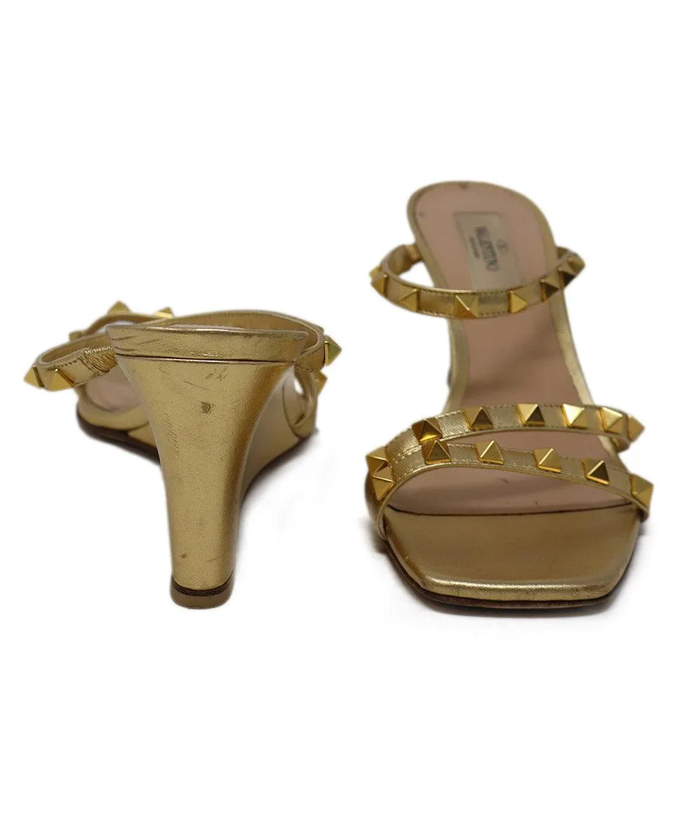 Valentino Gold Leather Studded Wedges sz 8.5