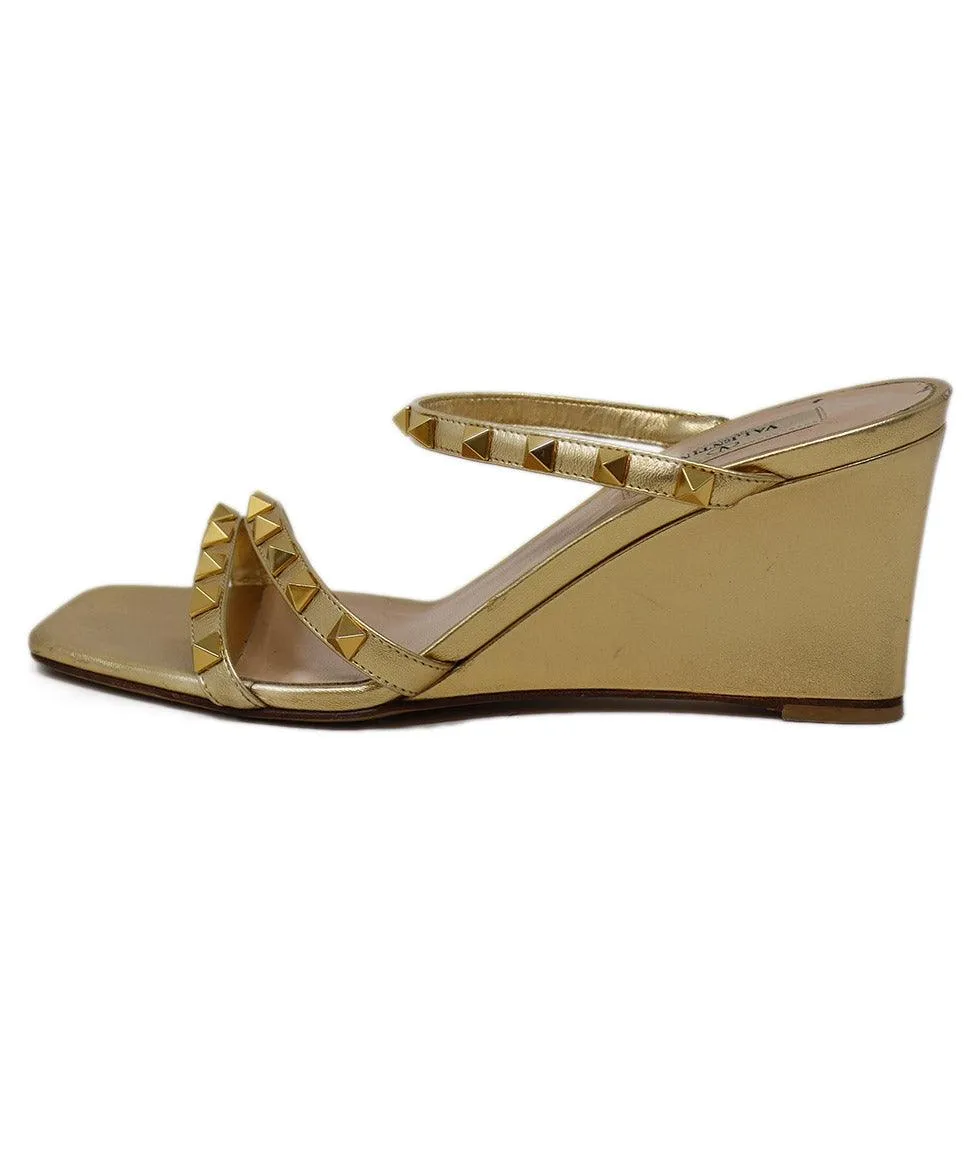 Valentino Gold Leather Studded Wedges sz 8.5