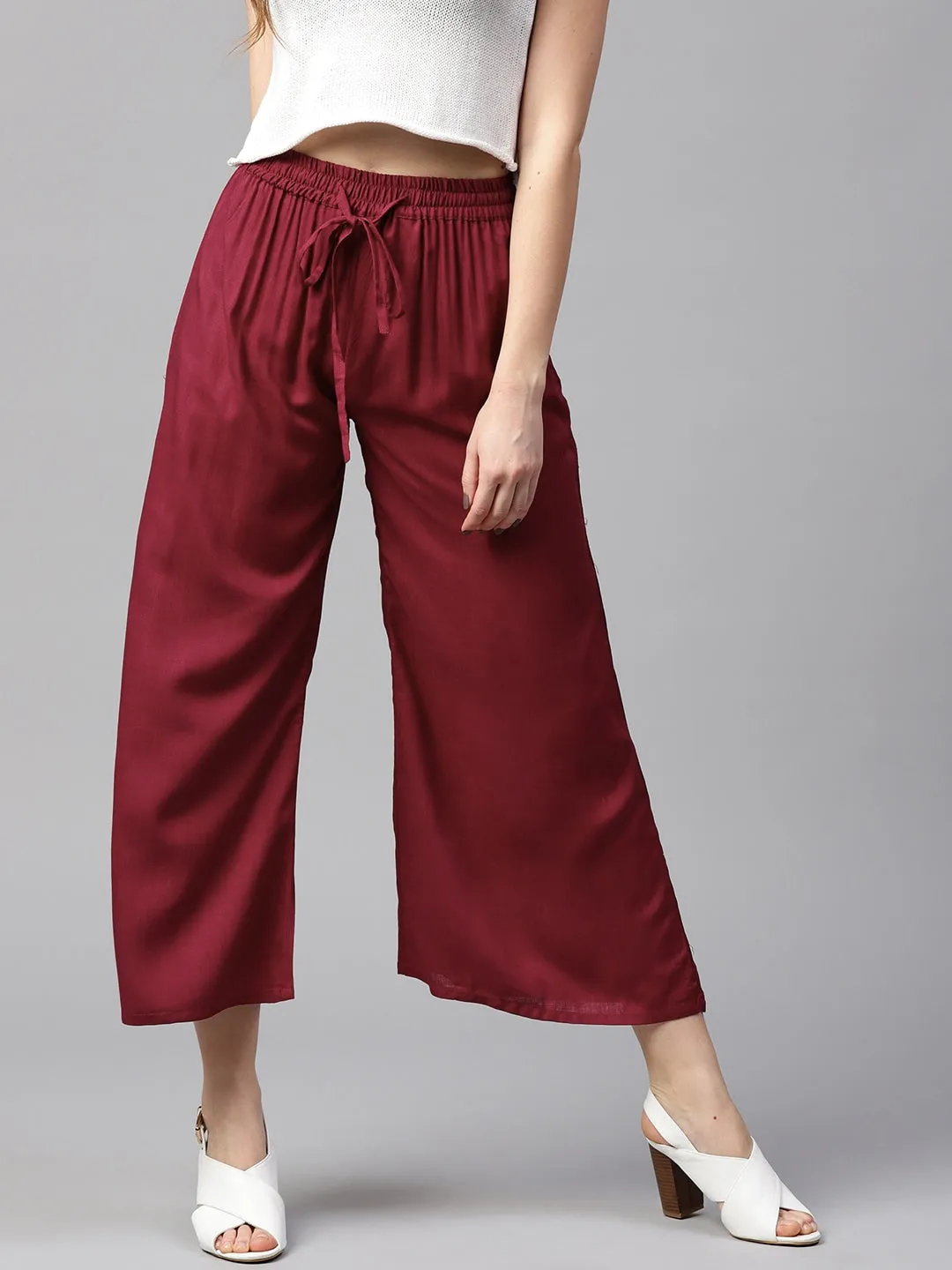 Women Maroon Solid Palazzos
