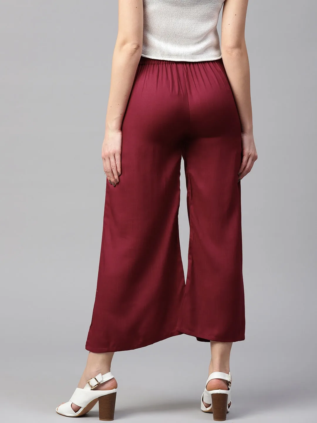 Women Maroon Solid Palazzos
