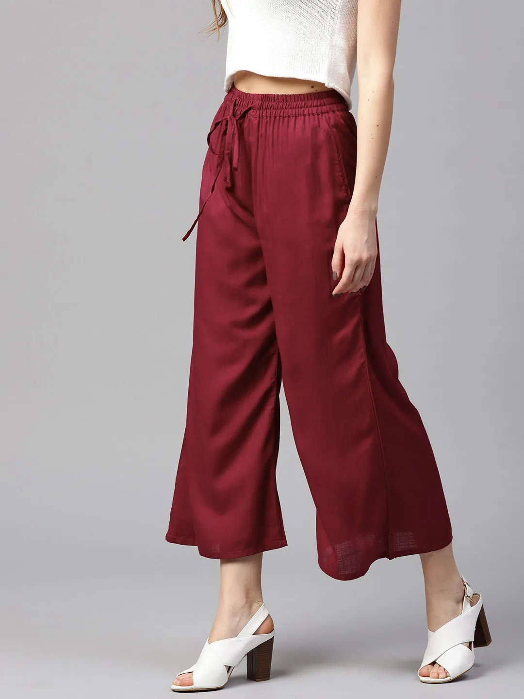 Women Maroon Solid Palazzos